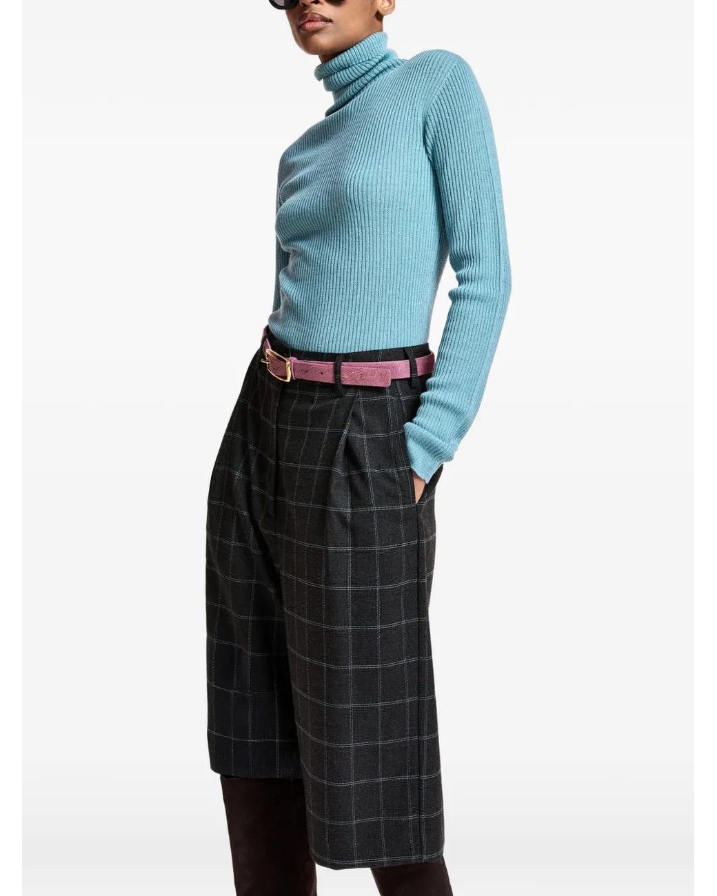 Essentiel Antwerp Gray Kreme Checked Shorts