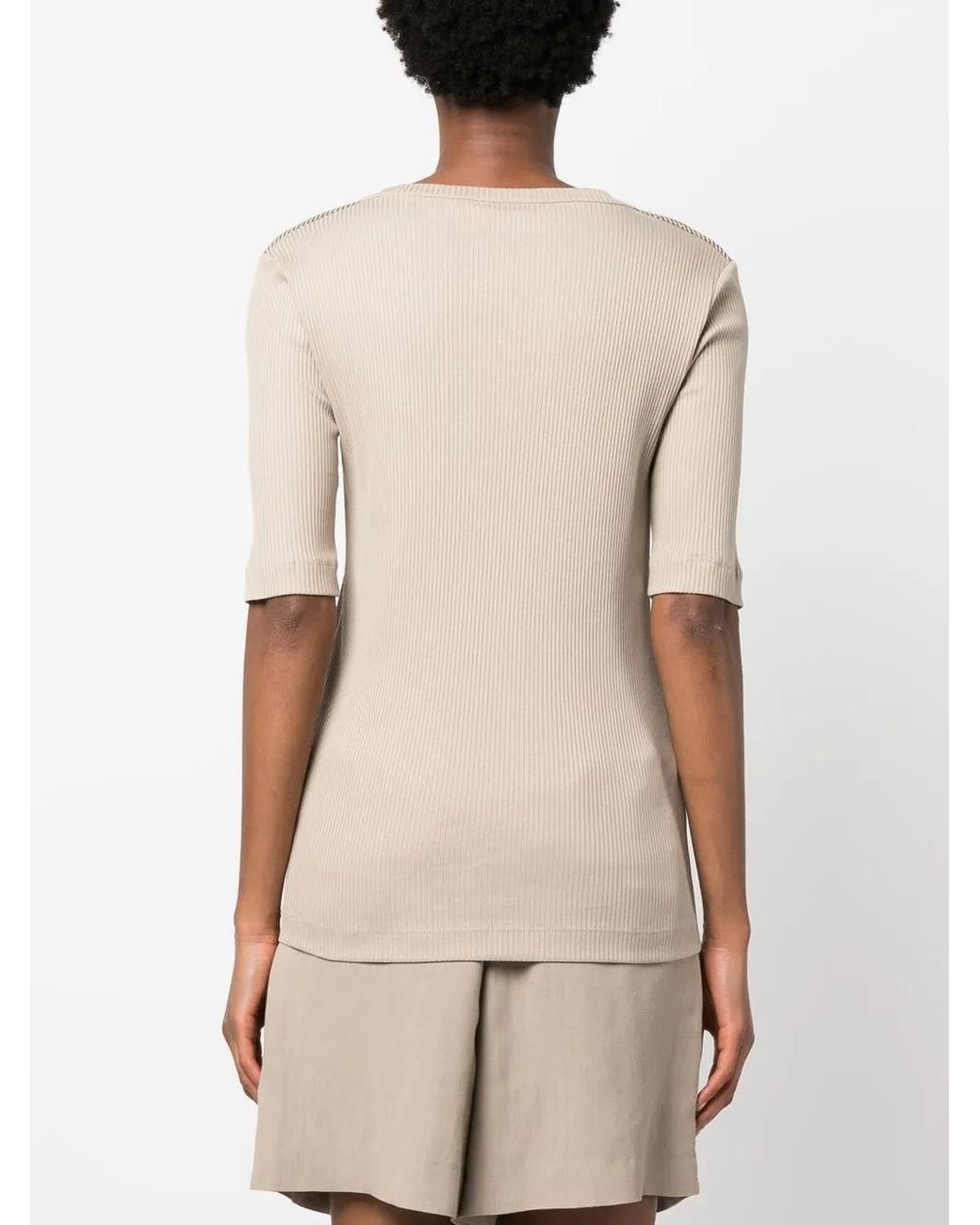 Brunello Cucinelli Natural Beaded Ribbed T-Shirt