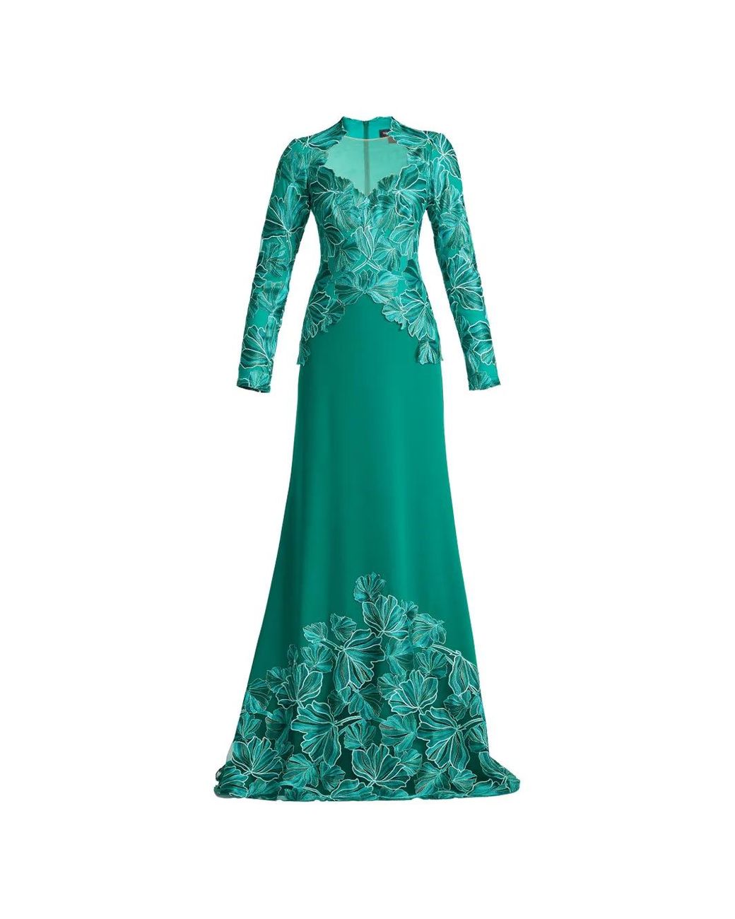 Tadashi Shoji Green Floral Long-Sleeve Maxi Dress