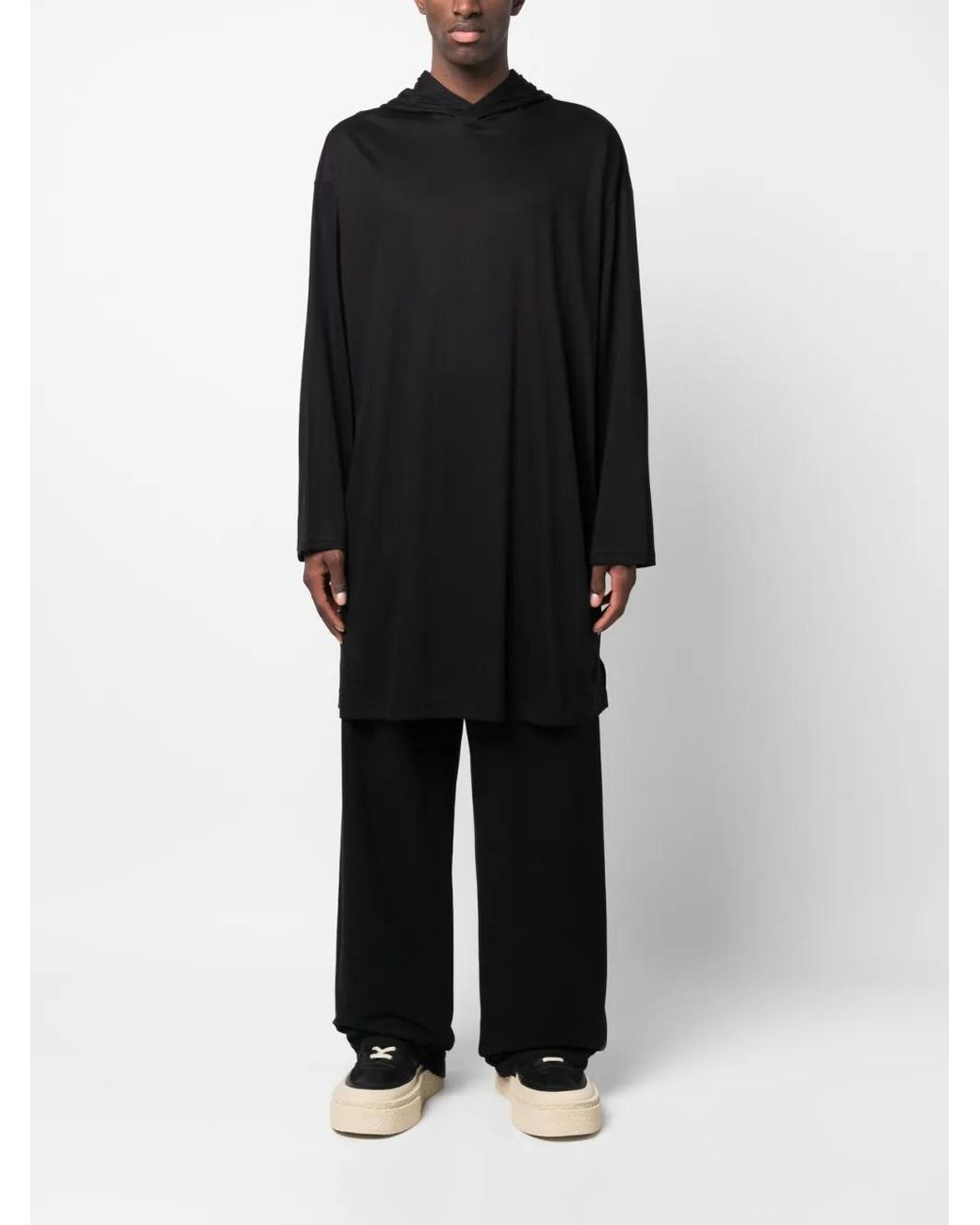 Yohji Yamamoto Black Graphic-Print Long Hoodie T-Shirt for men