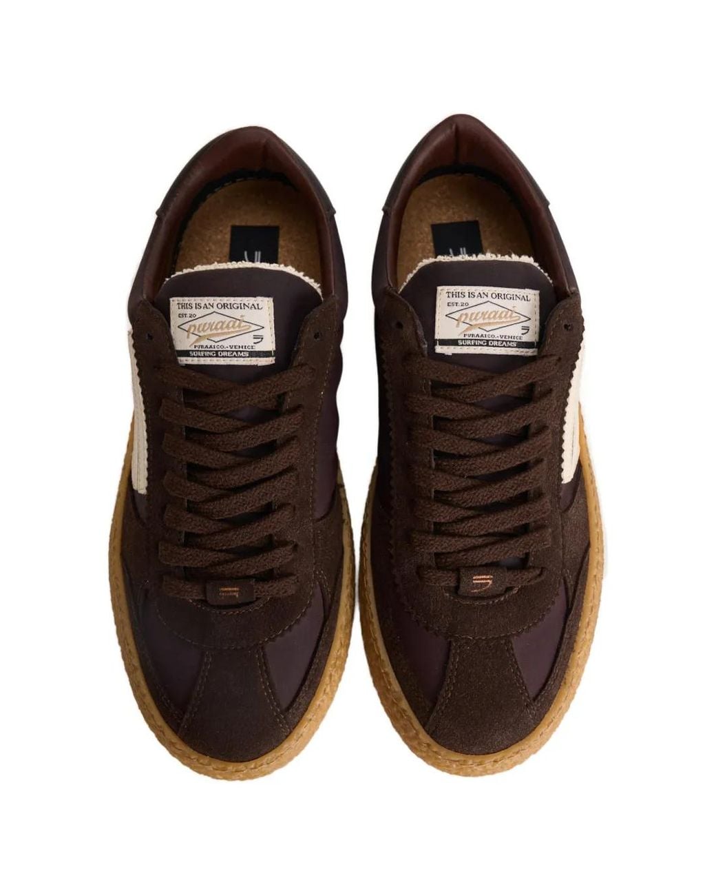 PURAAI Brown Logo-Patch Panelled Sneakers for men