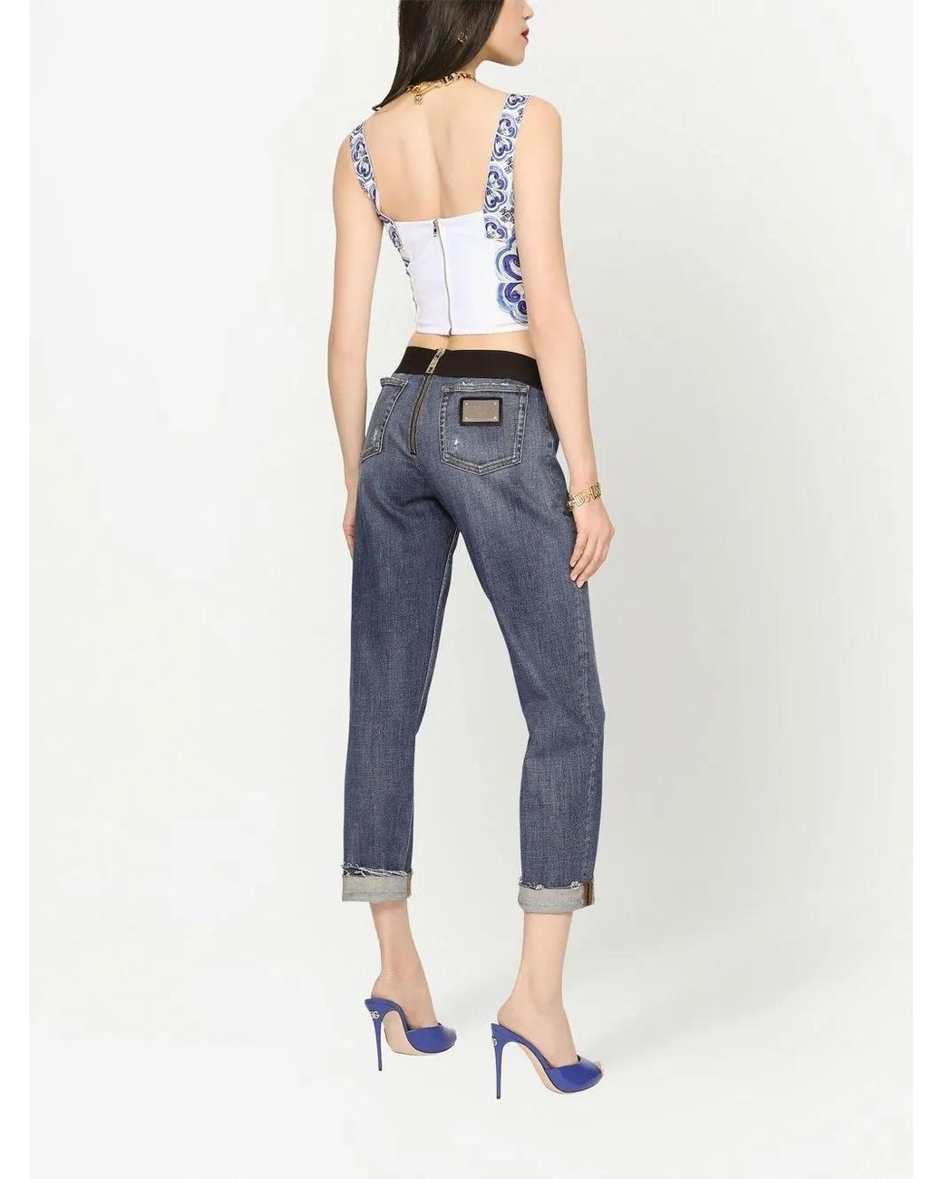 Dolce & Gabbana Blue Majolica-Print Corset Top