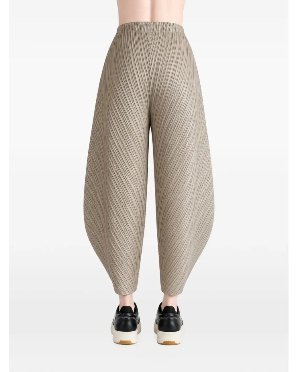 Pleats Please Issey Miyake White Pleated Tapered Trousers
