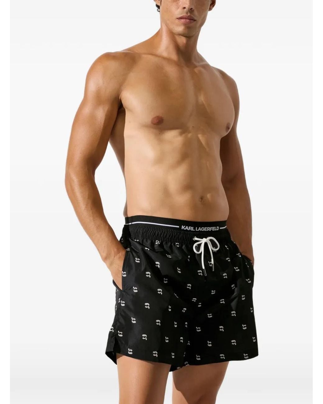 Karl Lagerfeld Black Ikon Short Swim Shorts for men