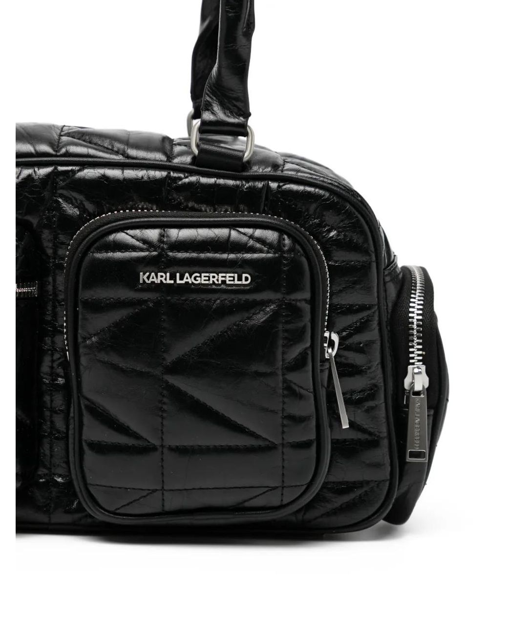 Karl Lagerfeld Black Kkuilt Pockets Md Bowling Bag