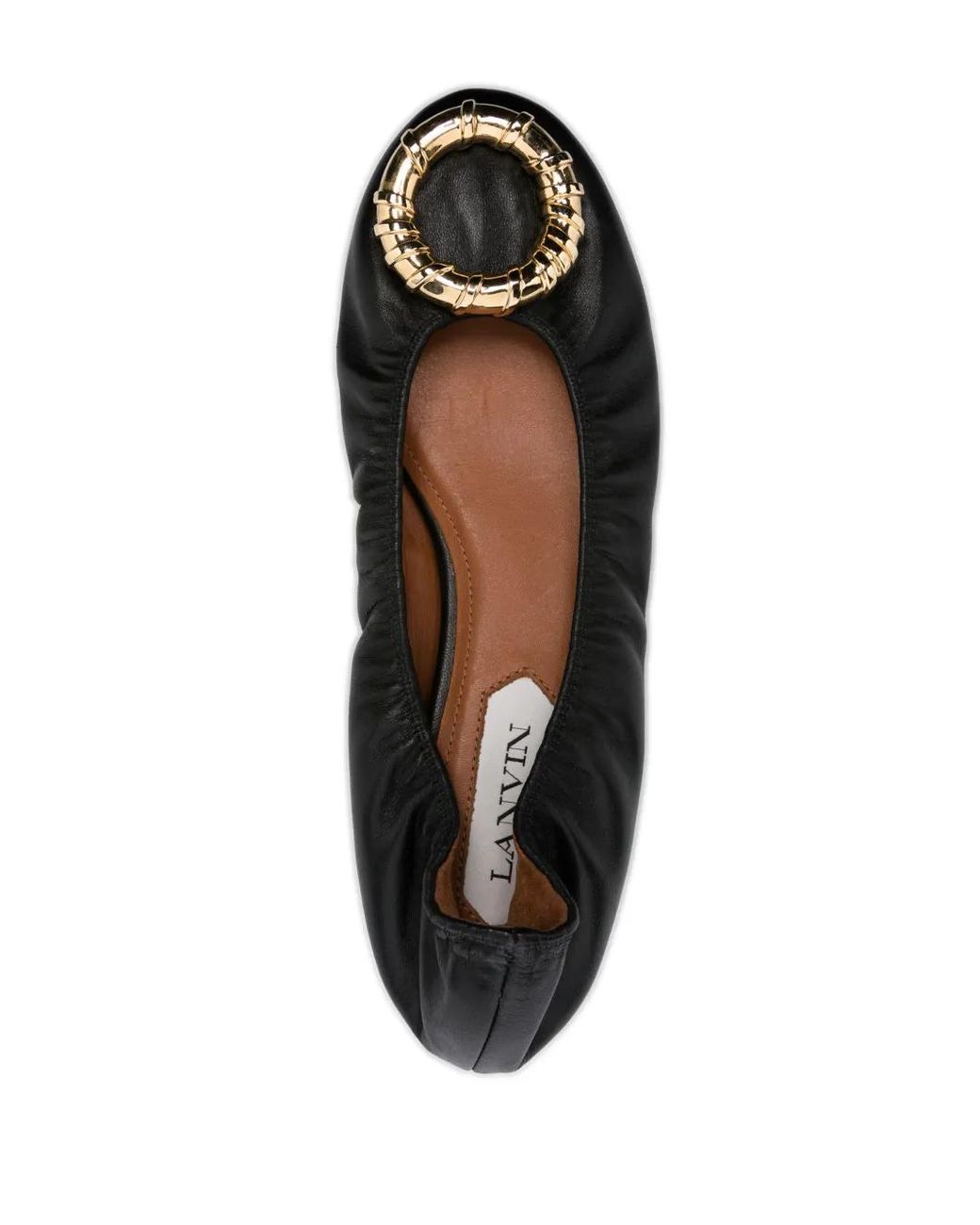 Lanvin Black Buckled Leather Ballerina Shoes
