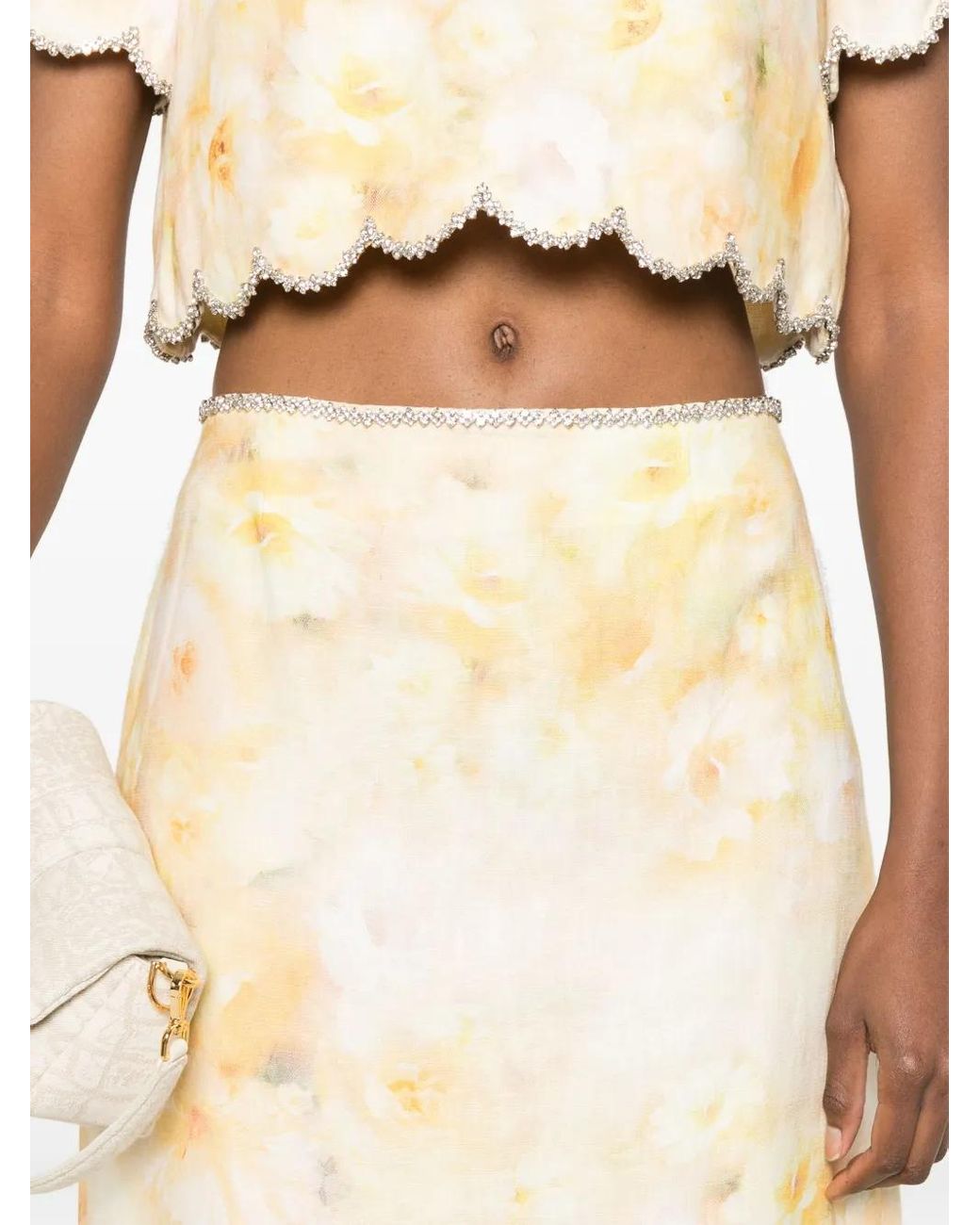 Zimmermann Natural Floral Print Linen Midi Skirt
