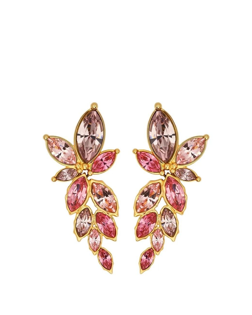 Oscar de la Renta Pink Navette Crystal Drop Clip-On Earrings