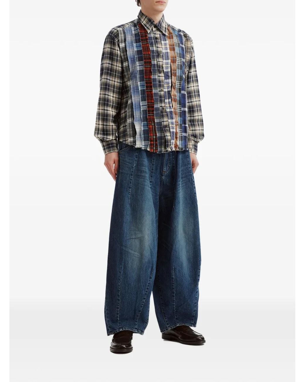 Needles Blue Patchwork Check Shirt for men