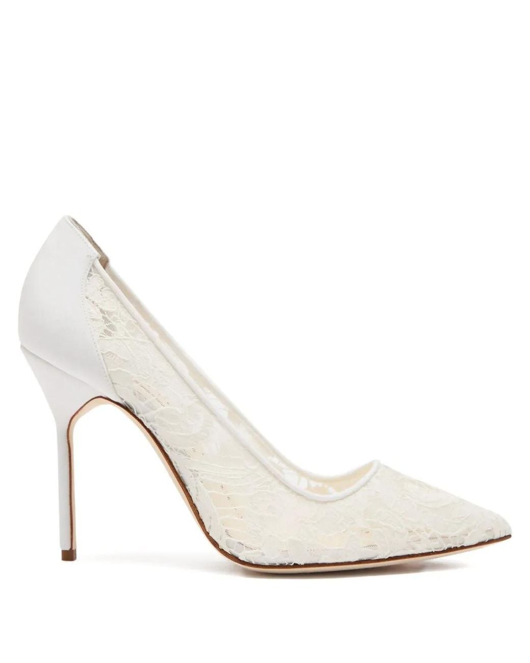Manolo Blahnik White 105Mm Bbla Bride Lace Point-Toe Pumps