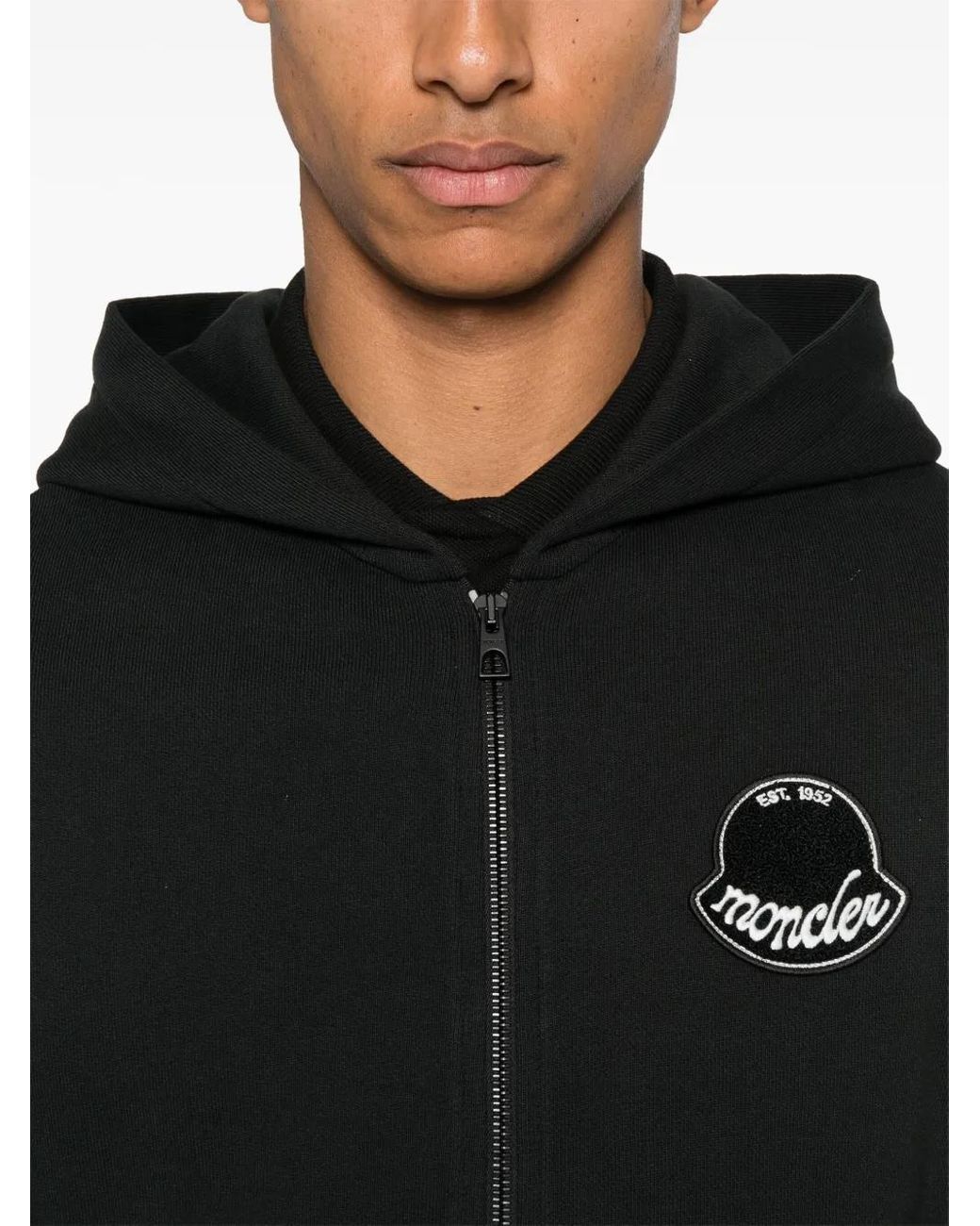 Moncler Black Cotton Hoodie With Logo for men
