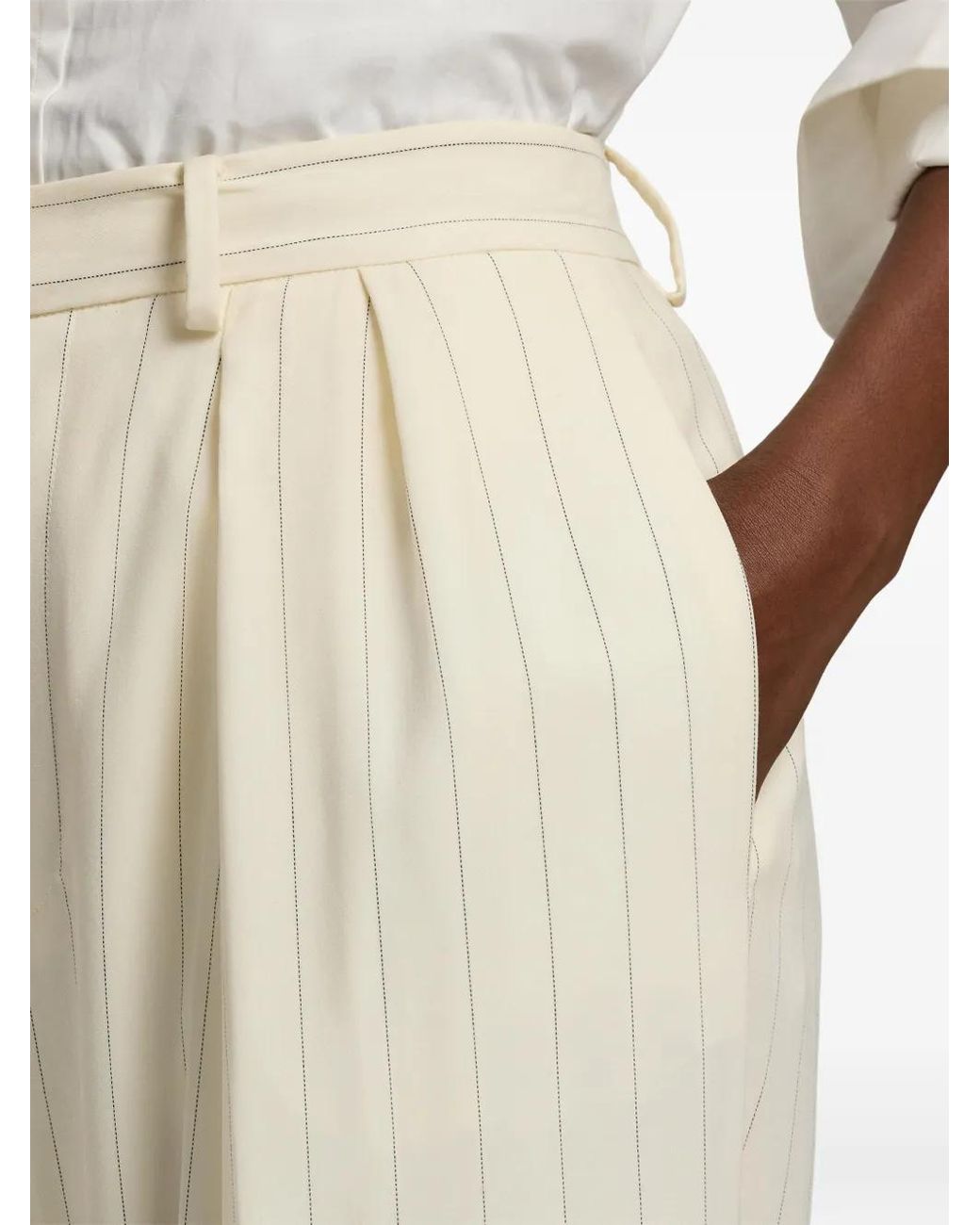Ralph Lauren White Pleated Striped Tailored Trousers