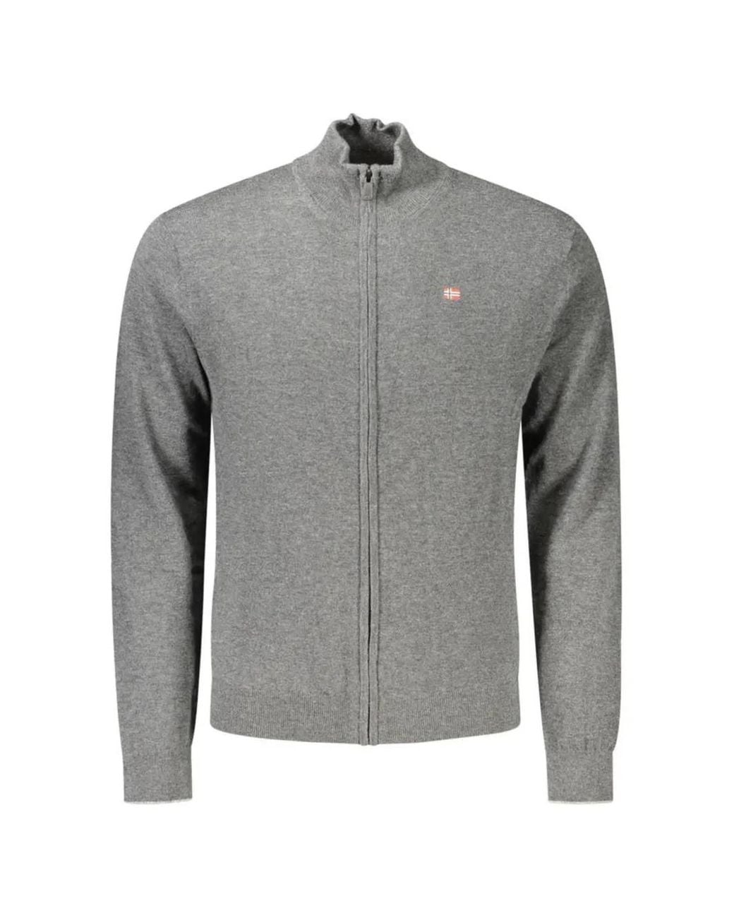 Napapijri Gray Damavan Zip-Up Wool Sweater for men