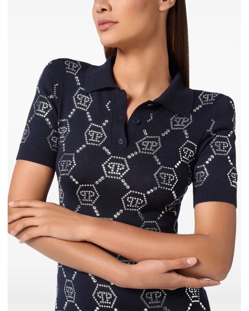 Philipp Plein Blue Monogram Polo Dress