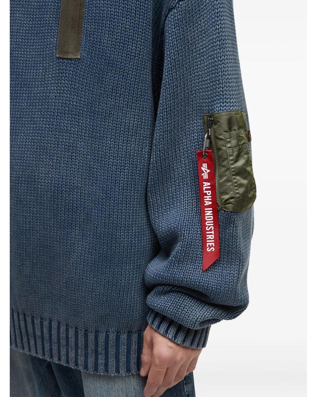 Alpha Industries Blue Pocket-Patch Crew-Neck Sweater for men