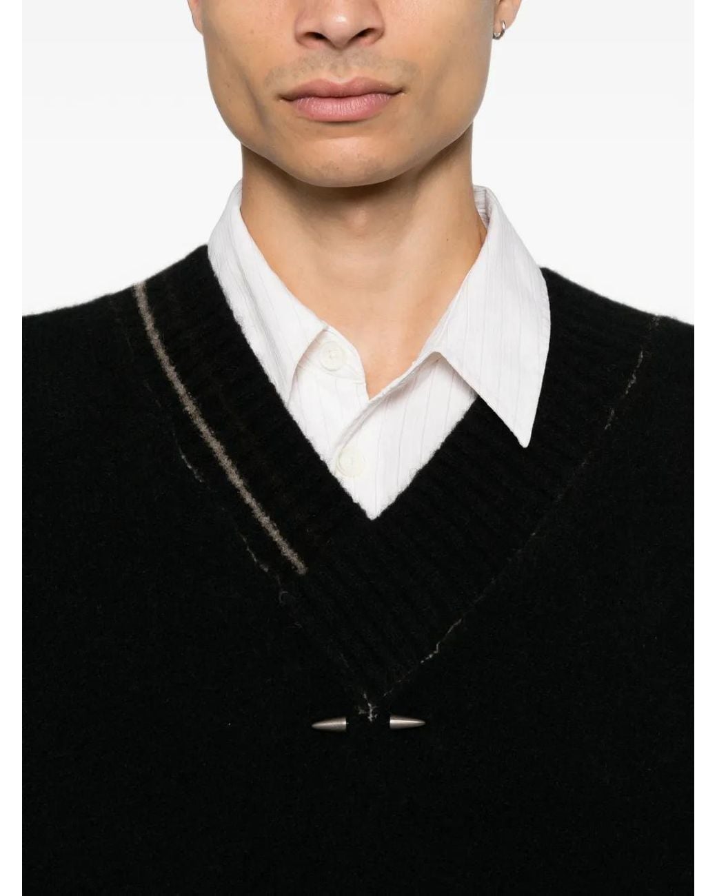 Isabel Benenato Black Distressed V-Neck Sweater for men