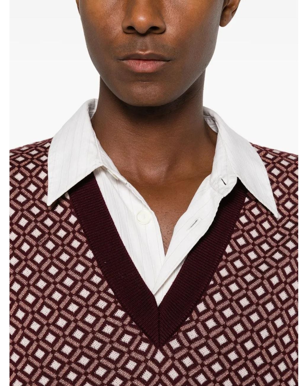 Drole de Monsieur Purple V-Neck Geometric-Pattern Sleveeless Sweater for men