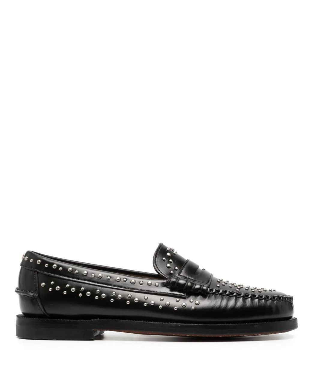 Sebago Black Stud-Embellished Leather Loafers