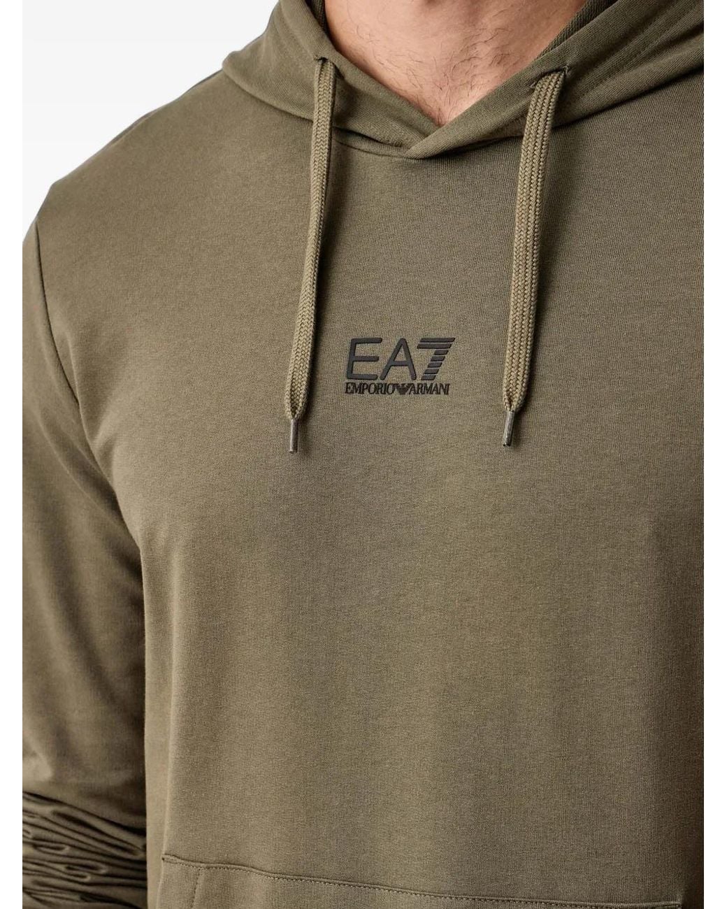 EA7 Green Logo-Print Drawstring Hoodie for men