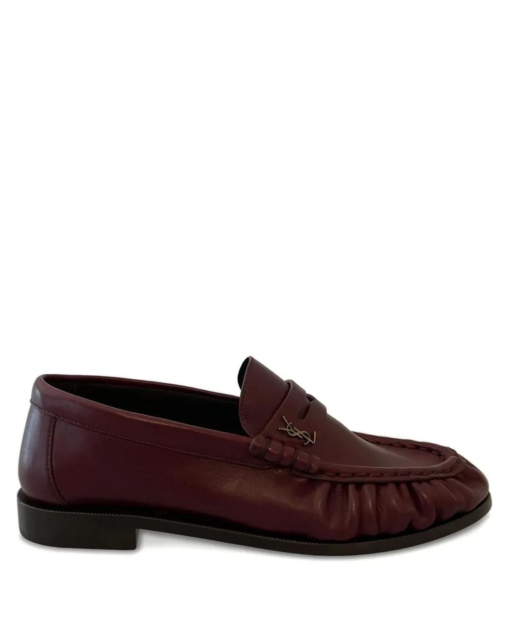 Saint Laurent Brown Logo-Plaque Pleated-Effect Loafers