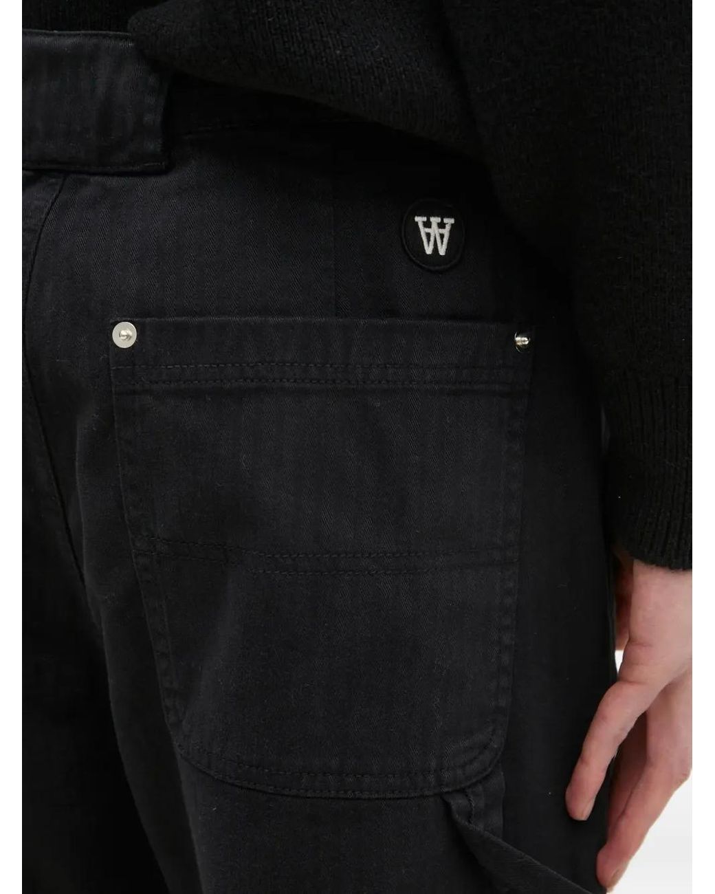 WOOD WOOD Black Rivet-Detail Straight Trousers for men