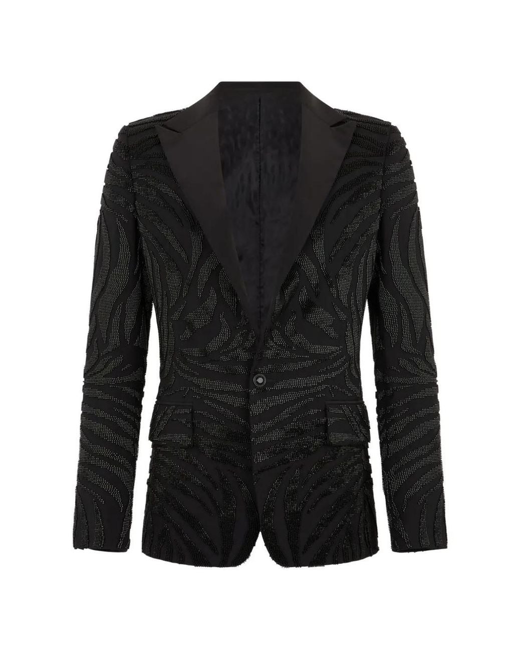 Roberto Cavalli Black Zebra-Embroidery Slim-Fit Dinner Jacket for men
