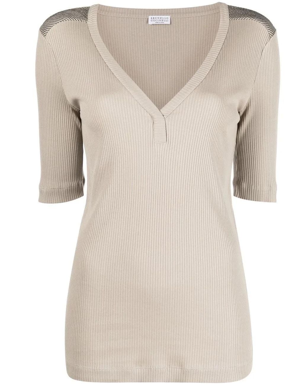 Brunello Cucinelli Natural Beaded Ribbed T-Shirt