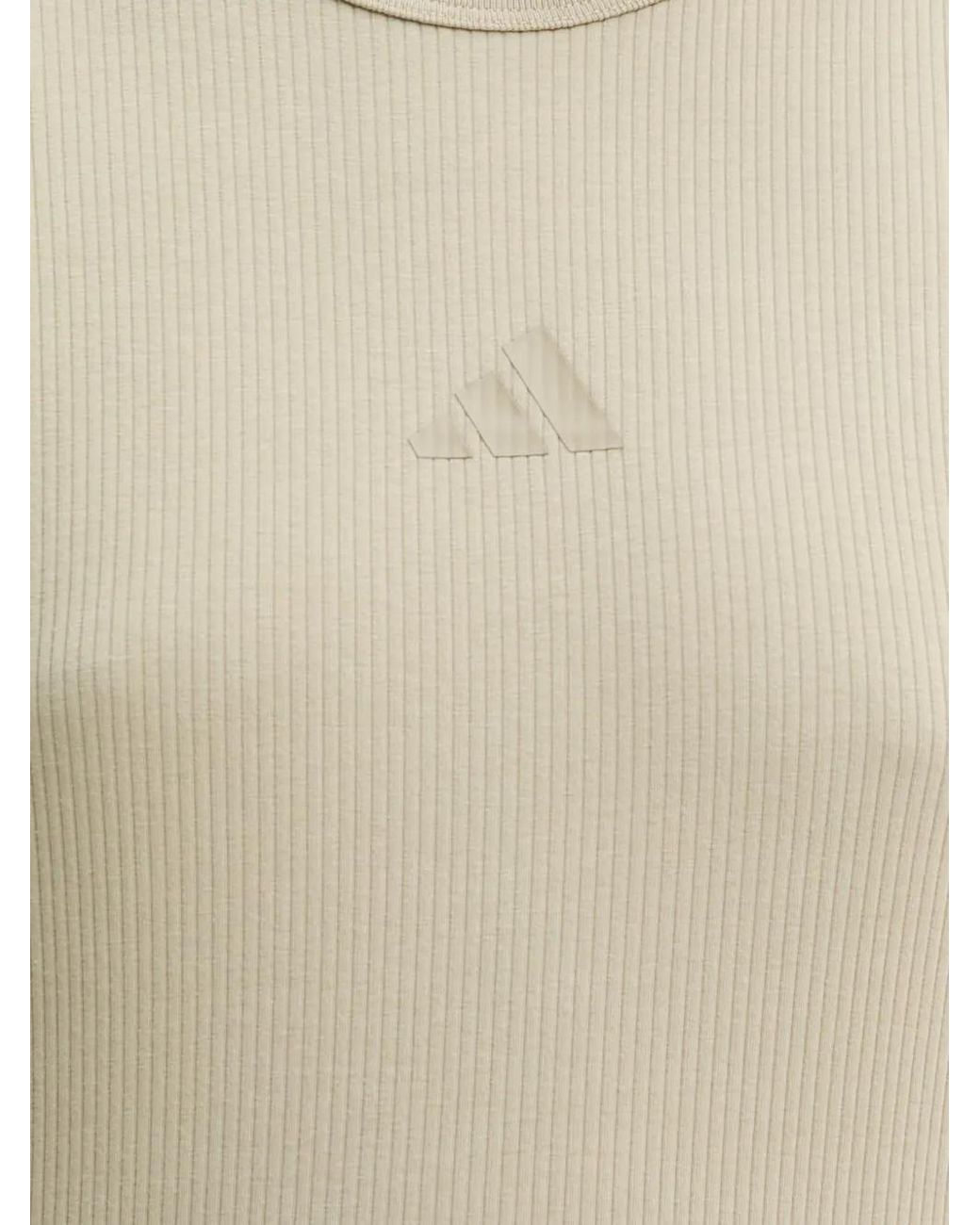 Adidas Natural Ribbed-Knit Logo-Patch Midi Dress