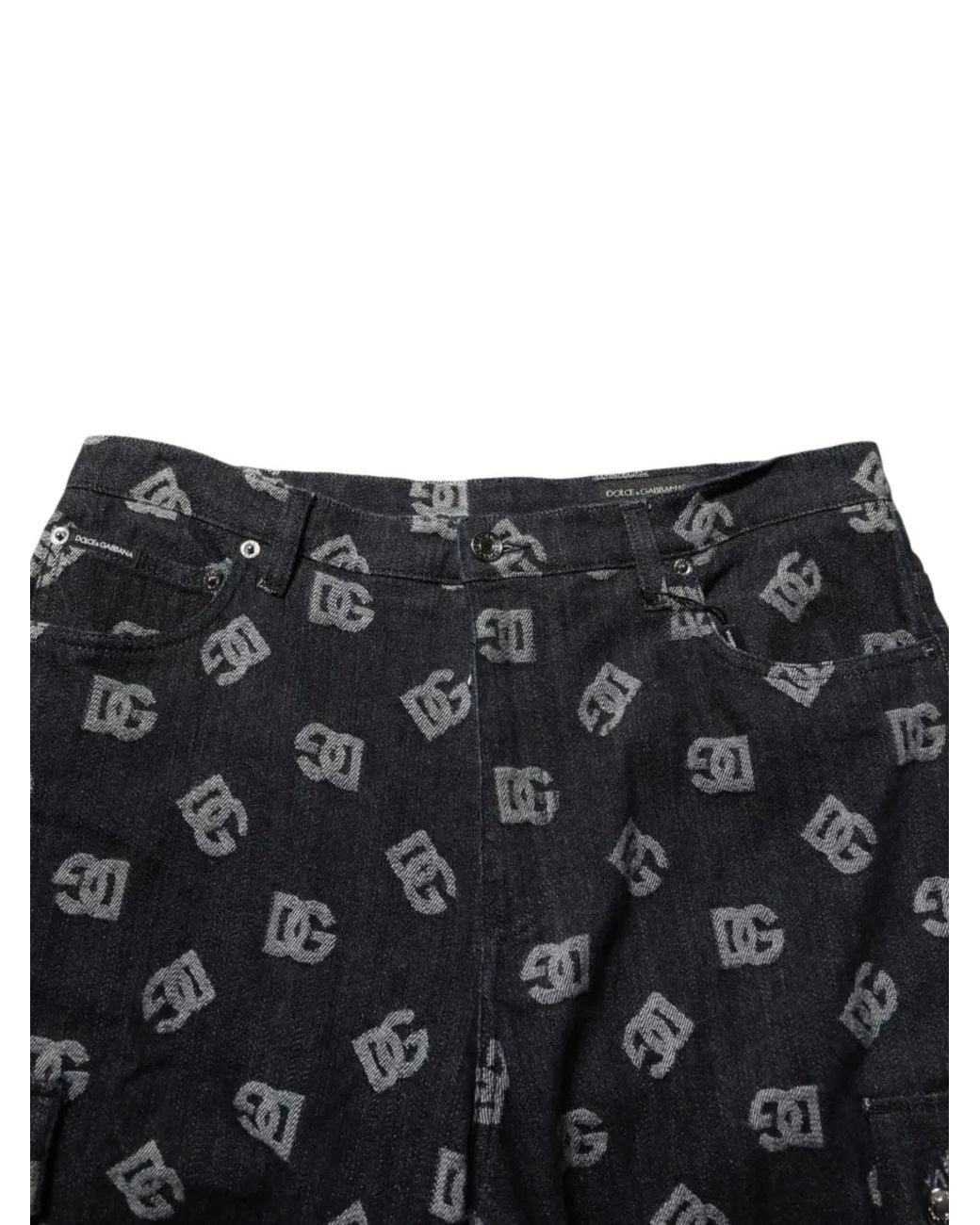 Dolce & Gabbana Black Logo-Print Cargo Shorts for men
