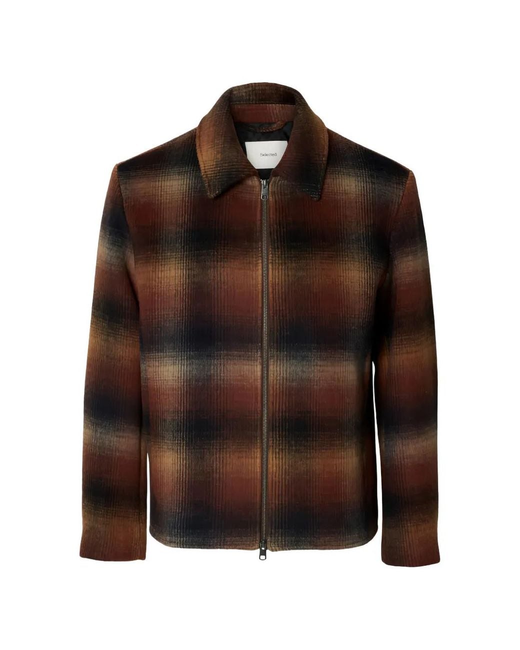 SELECTED Brown Check-Pattern Zip-Up Jacket for men