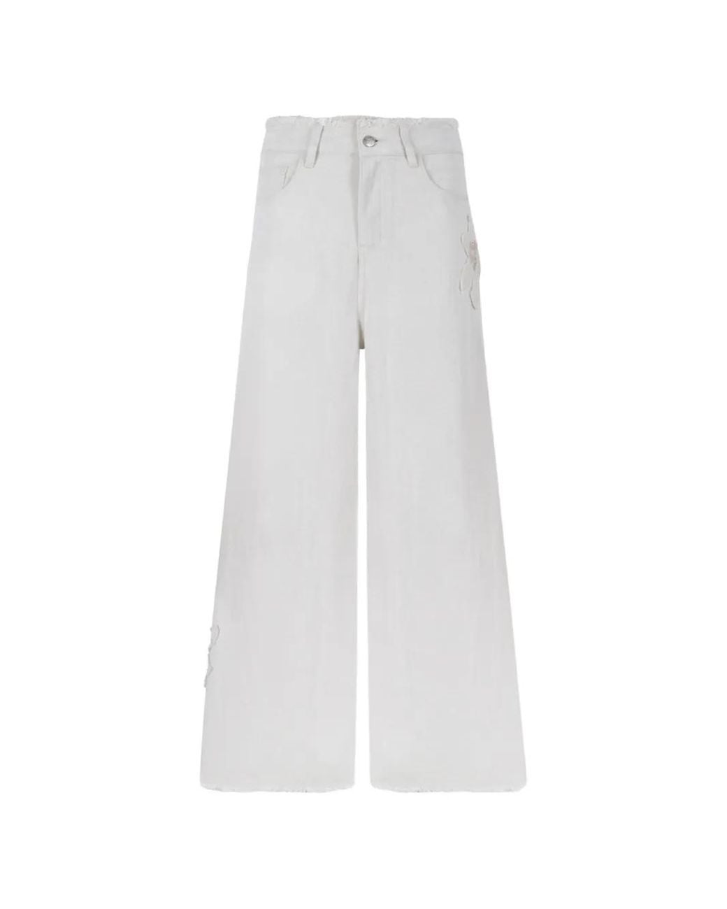 Hui Milano White Sequin-Embellished Frayed-Edge Jeans