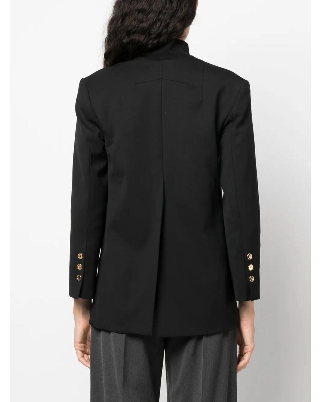 Patou Black Collarless Double-Breasted Blazer