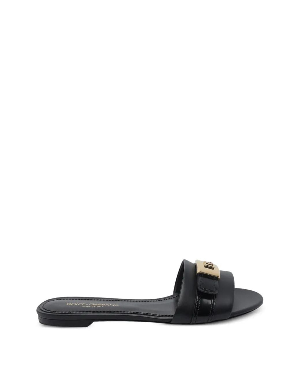 Dolce & Gabbana White Logo-Plaque Leather Sandals