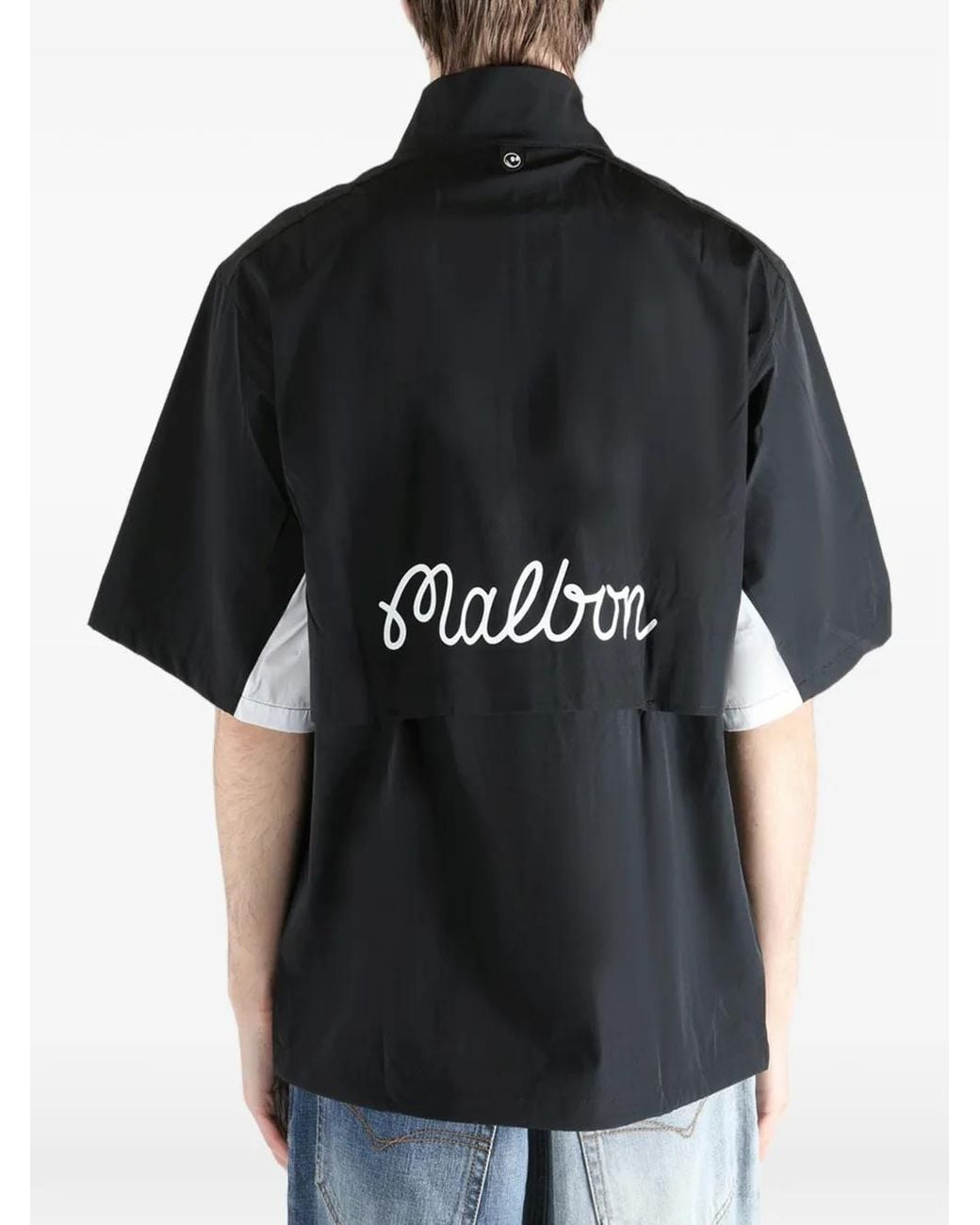 Malbon Golf Black Zip Embroidered T-Shirt for men