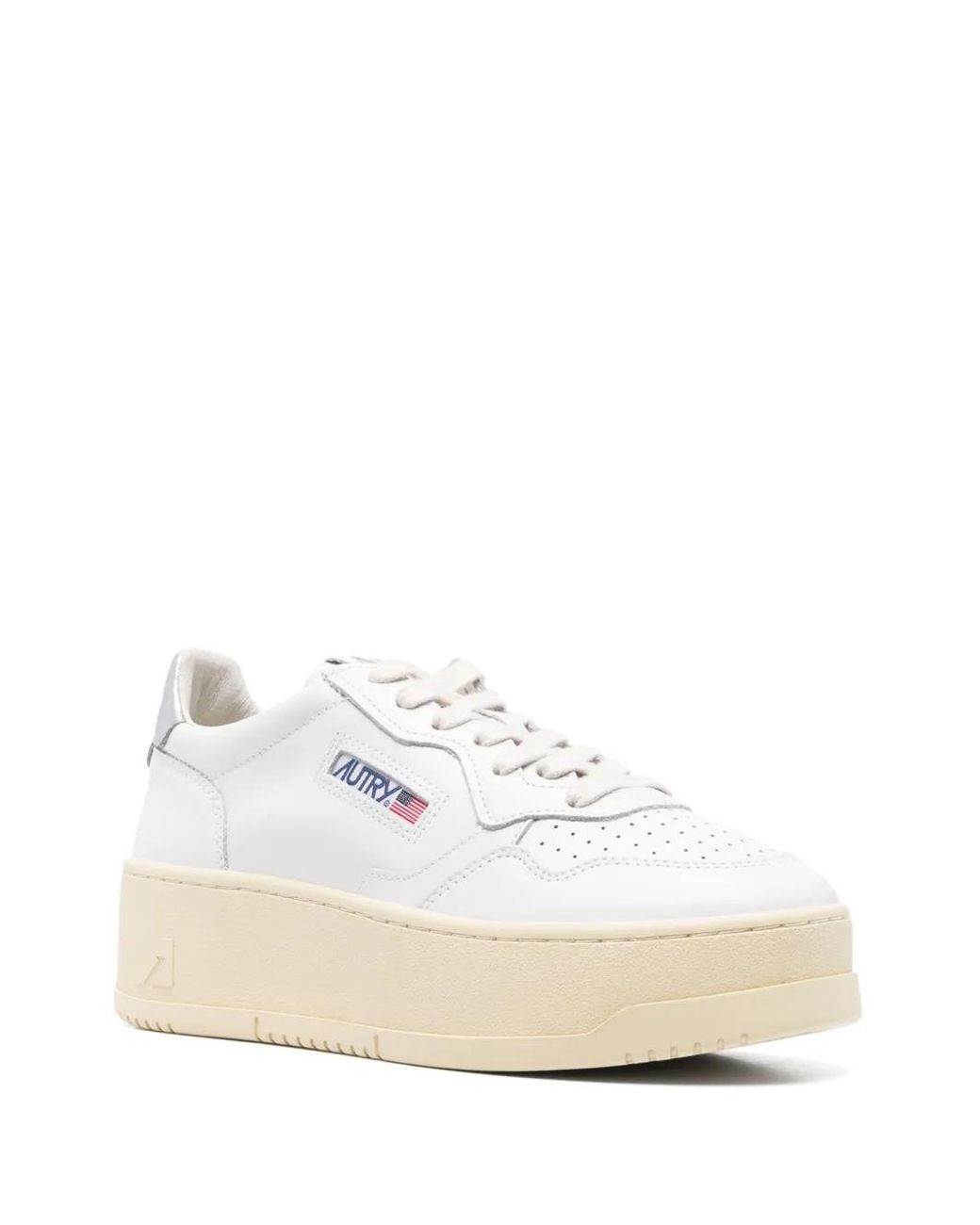 Autry White "Platform Low" Leather Sneakers