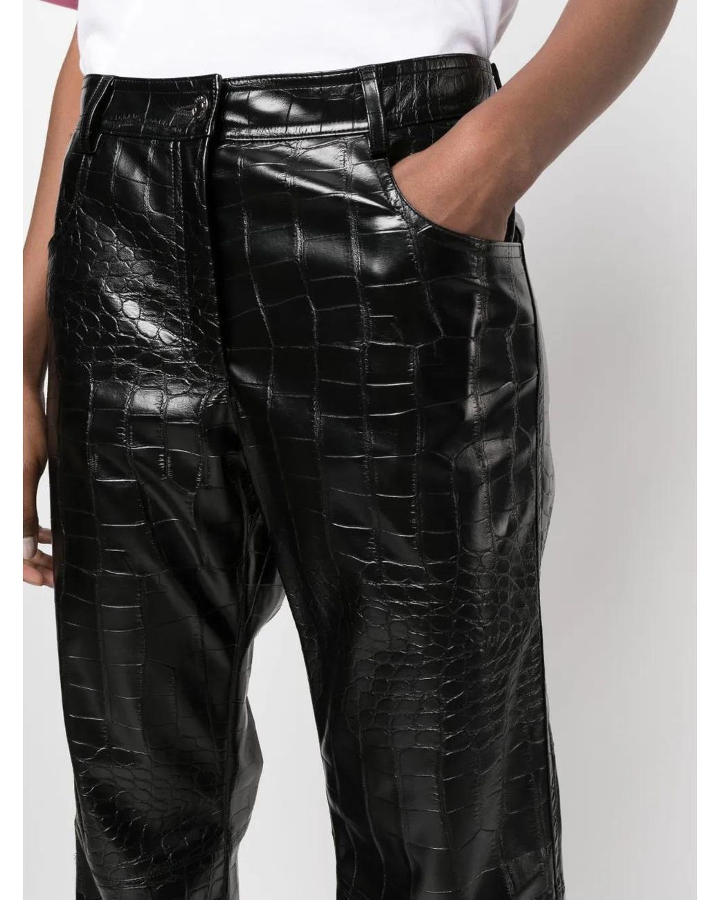 Pantalones Rectos Con Efecto De Piel De Cocodrilo MSGM de color Black