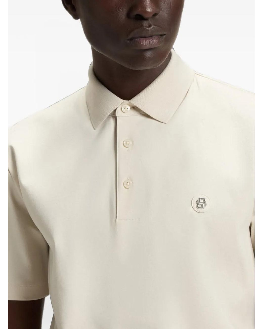Boss White Double Monogrammed Polo Shirt for men