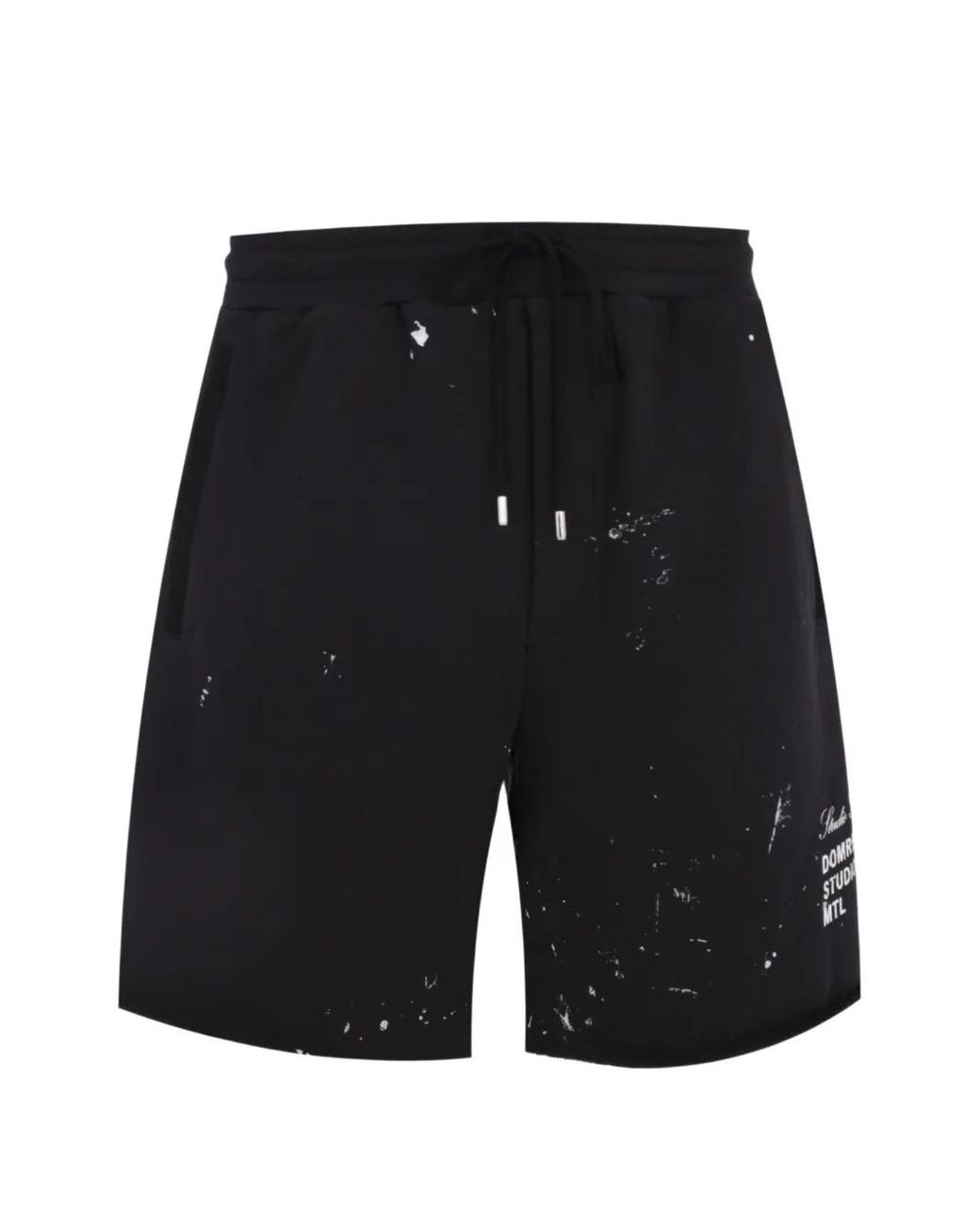 DOMREBEL Black Paint-Splatter Logo-Print Shorts for men