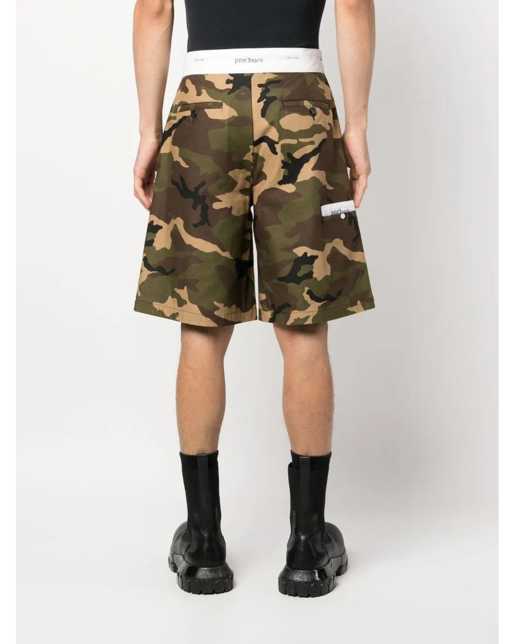 Palm Angels Green Camouflage Print Cotton Shorts for men