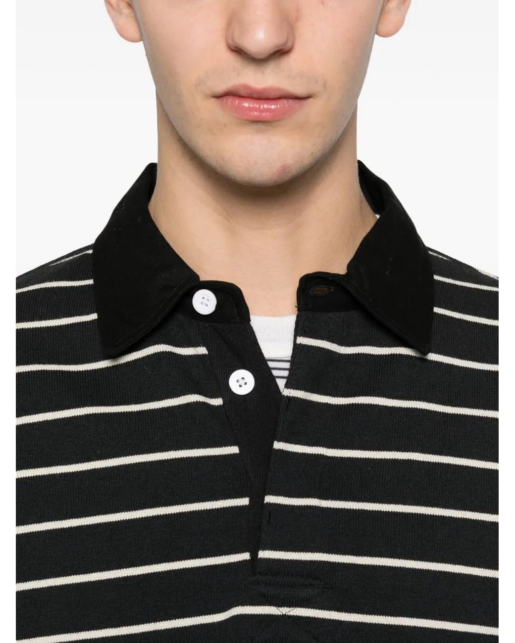 Stussy Striped Long-Sleeve Polo Shirt in Black | Lyst