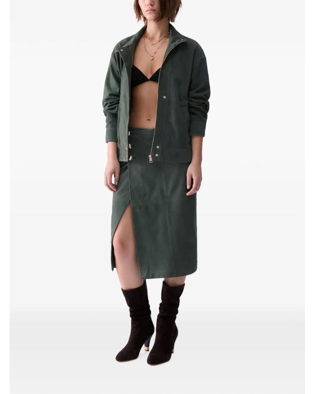 Liu Jo Green Suede Bomber Jacket