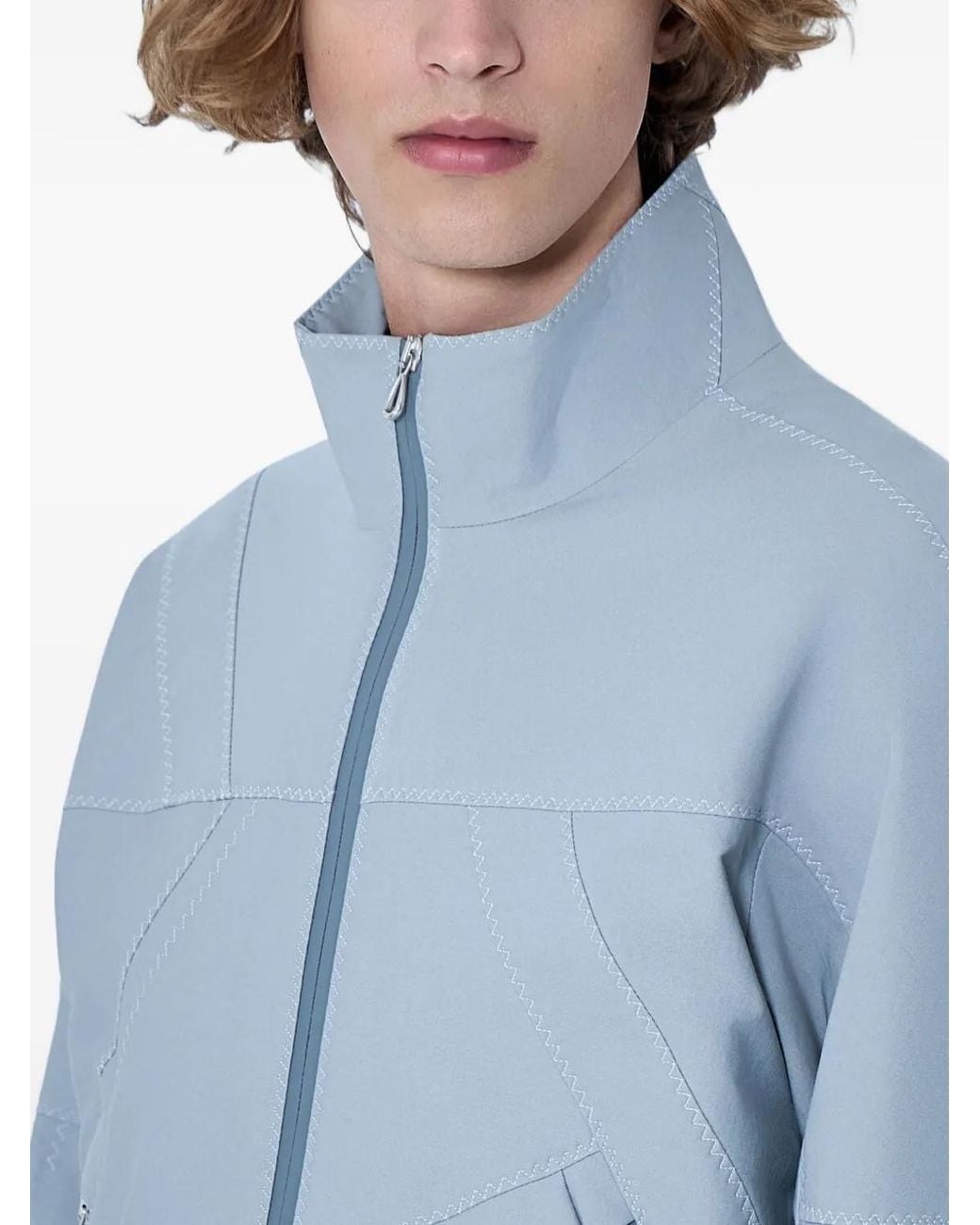 Kiko Kostadinov Blue Fosco Geometric-Stitch High-Neck Jacket for men