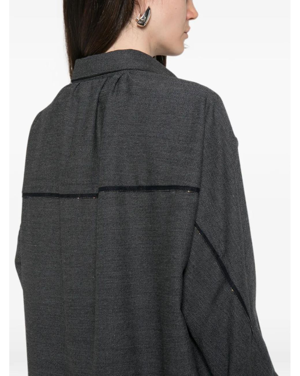 Fabiana Filippi Gray Bead-Trim Long-Sleeve Shirt