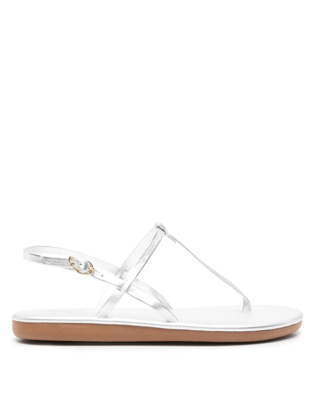 Ancient Greek Sandals White Lito Logo-Debossed Metallic Leather Sandals