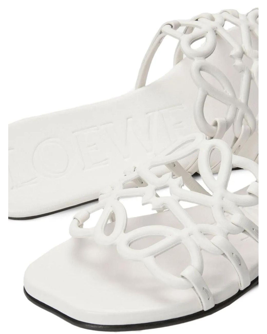 Loewe White Petal Anagram Leather Slides