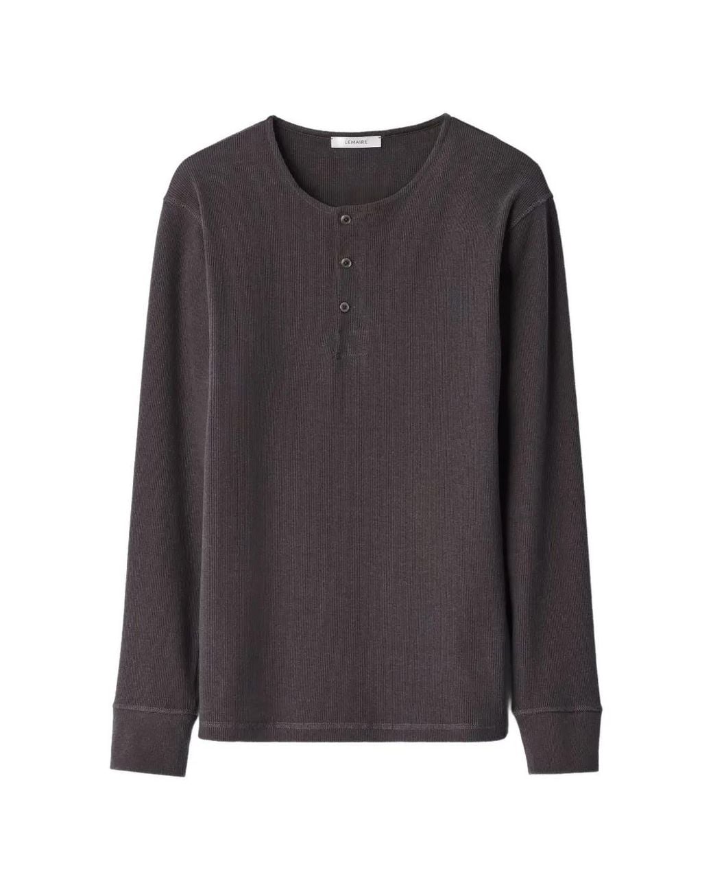 Lemaire Gray Long-Sleeve Henley T-Shirt for men