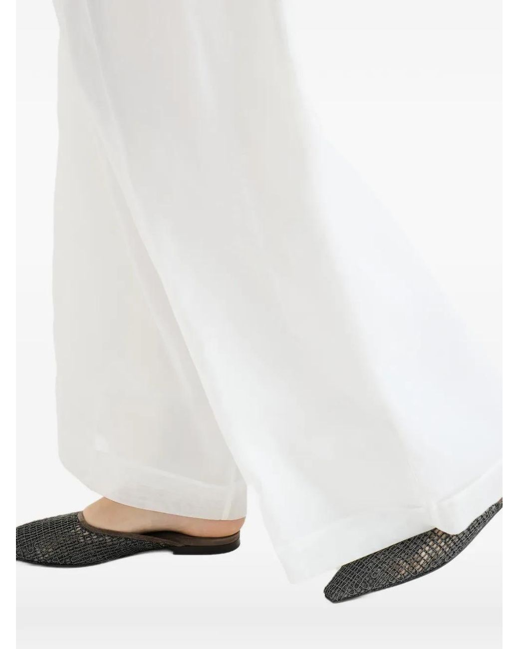 Brunello Cucinelli White Flat Pointed Mule