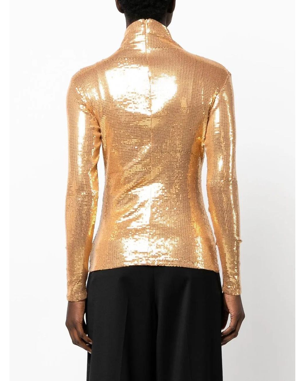Atu Body Couture Brown Sequinned High-Neck Top