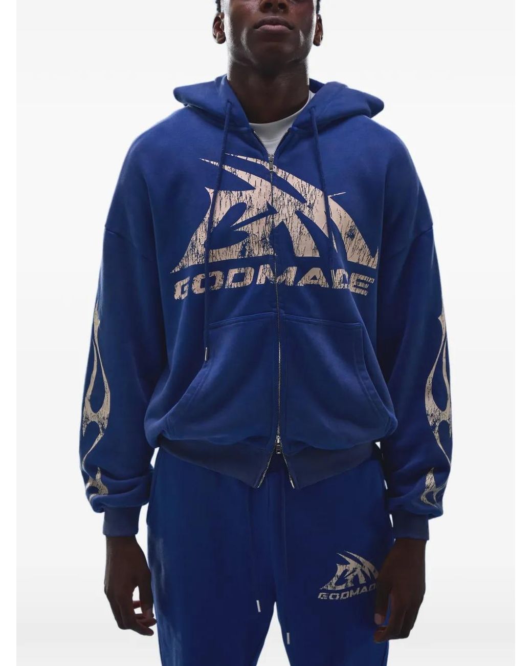 GODMADE Blue Logo-Print Full-Zip Hoodie for men