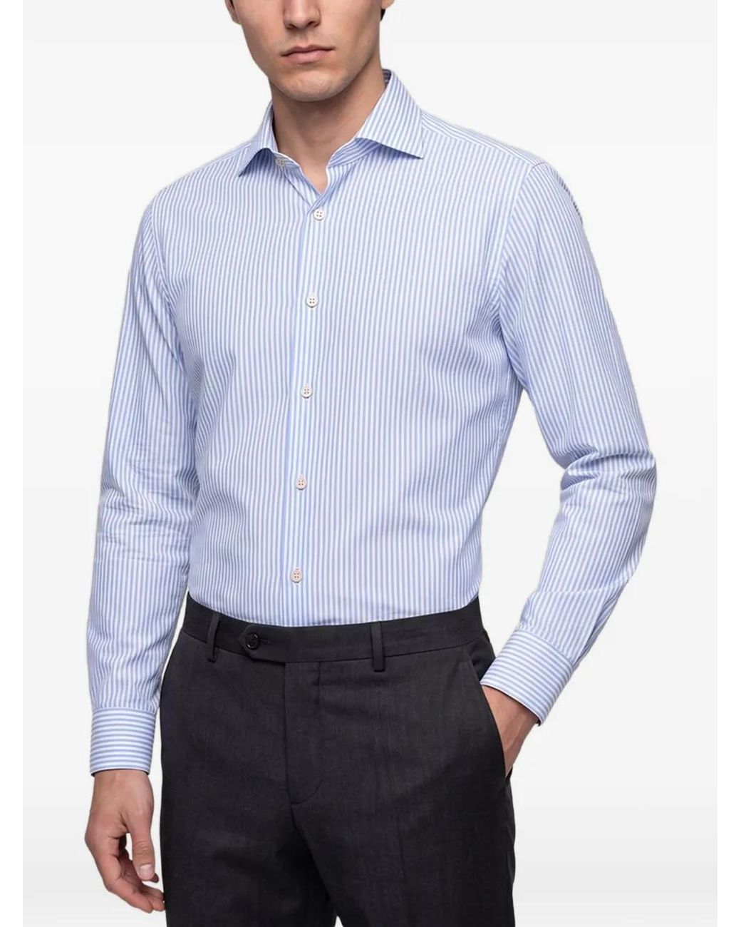 Kiton Blue Stripe-Pattern Cotton Shirt for men